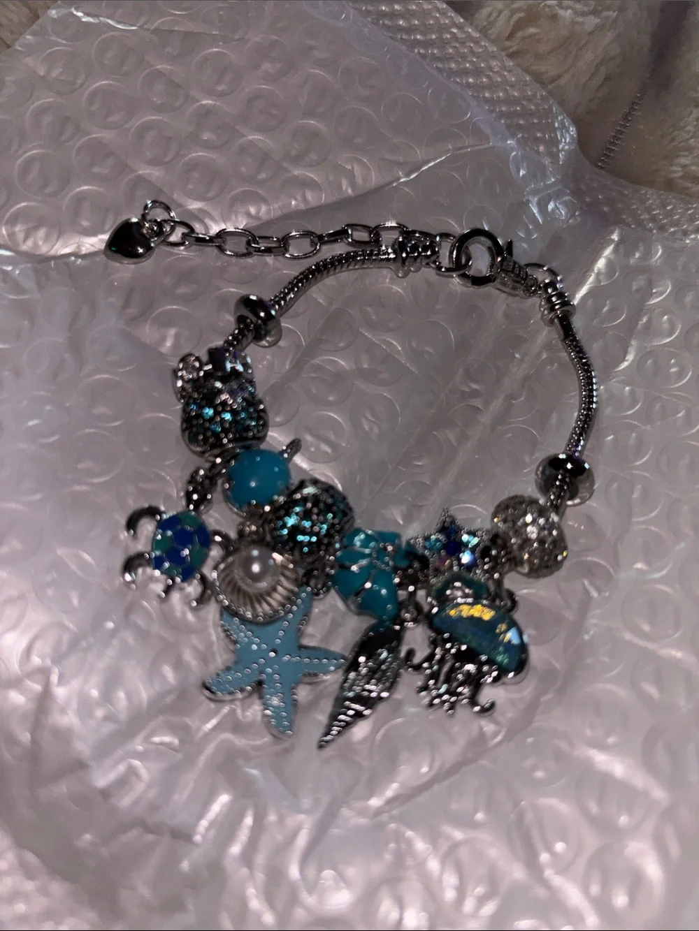 Turquoise Sea Charm Bracelet - Silver Tone Women’s Jewelry